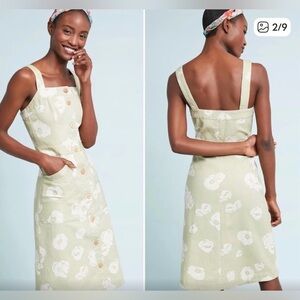 Anthropologie Sissa Daisy Days Floral Jumper Dress Sage Green Size 0